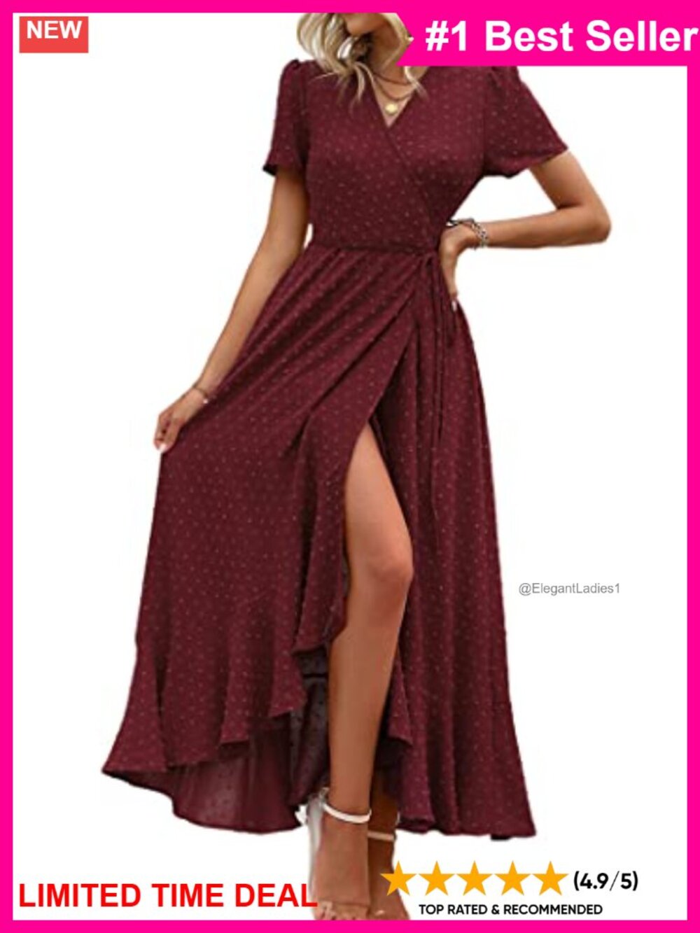 Boho Floral Maxi Dress Wrap V Neck Short Sleeve High Split Ruffle
